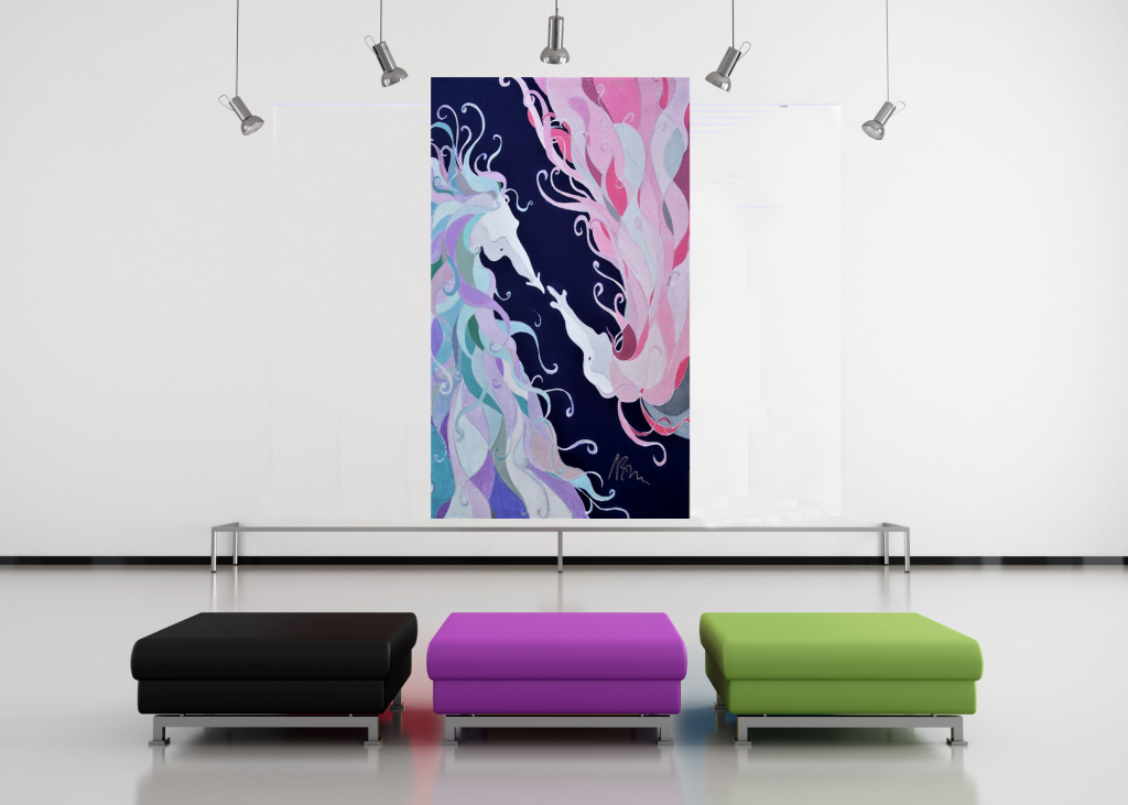 galleria-arte-michelangelo-del-brocco-mikala-opere-contemporanee-scultura-pittura-artista-quadro-moderno-tela-olio-acrilico-artista-italiano-quadro-opera-valore-collezione-collezionisti-horses-in-love-in-the-blue-sky